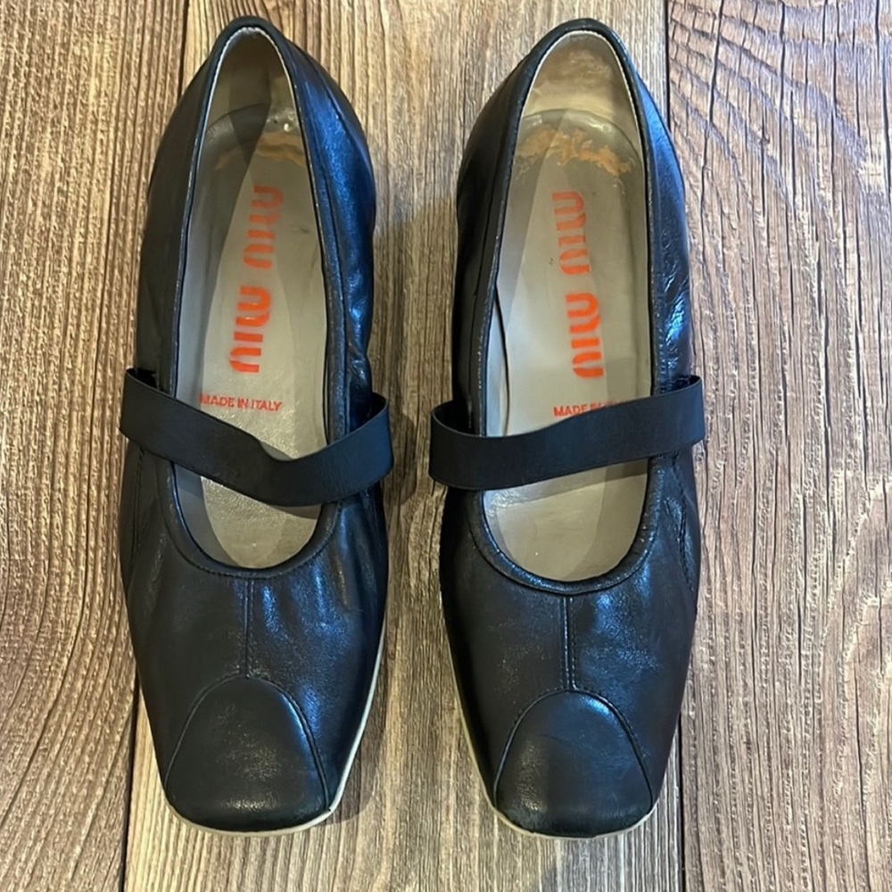 Miu Miu Black Leather Flats with Strap